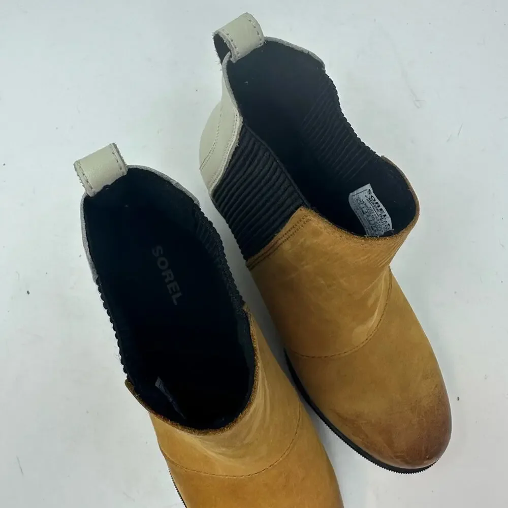 Sorel Joan of Arctic Chelsea Wedge II Camel Brown Size 6.5 Colorblock Boots
